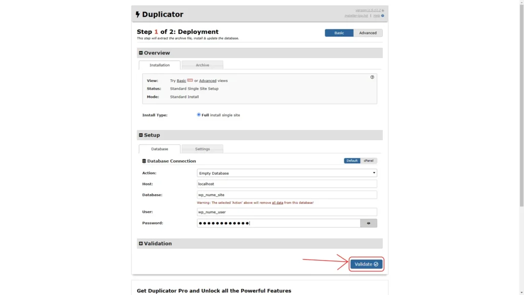 Run the Duplicator Installer